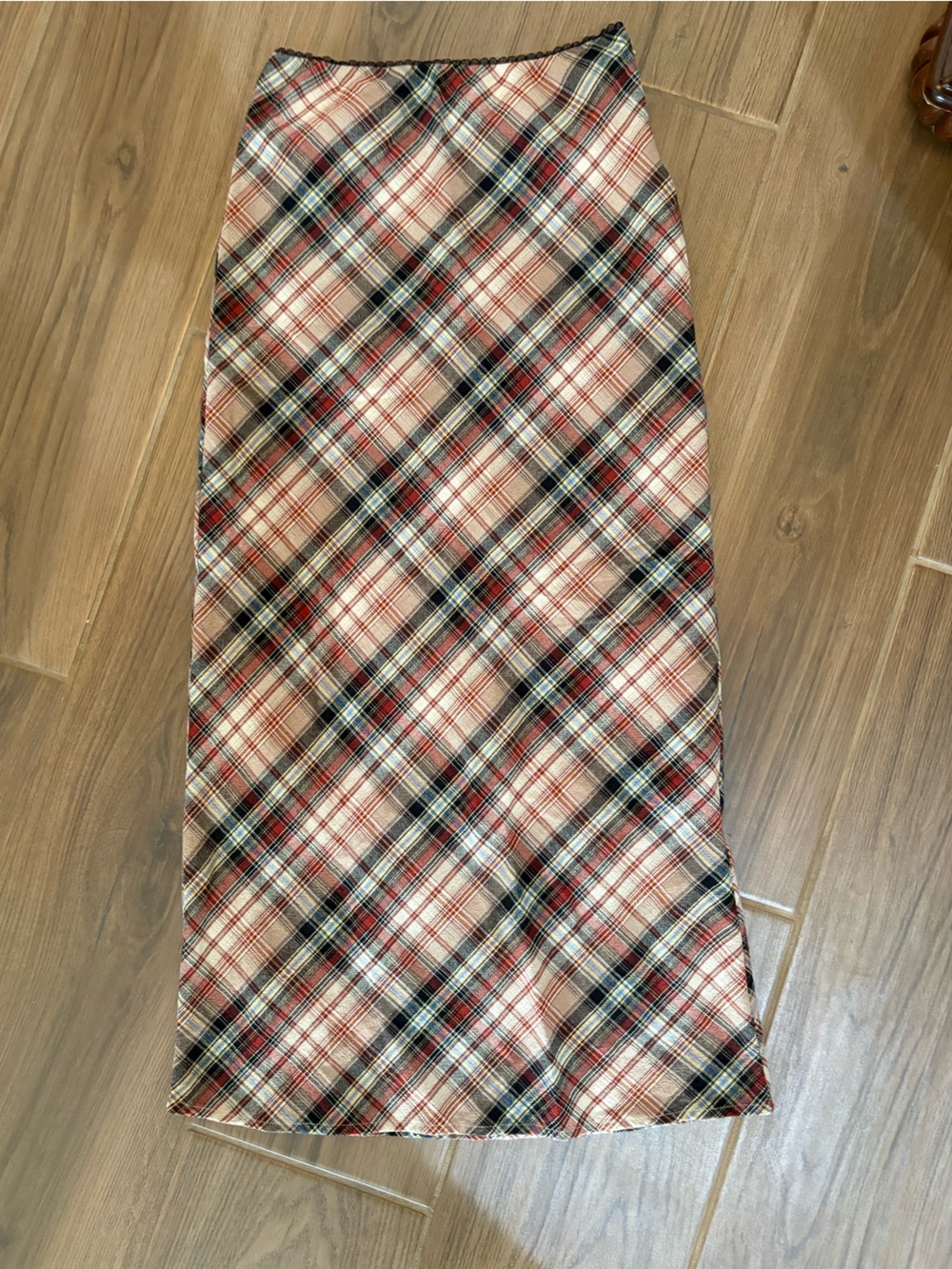 Plaid Pencil Skirt in Red, Black and Cream